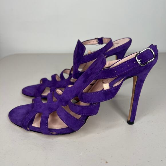 SJP Sarah Jessica Parker Purple Suede Gladiator Heels Size 36.5 - Picture 5 of 10